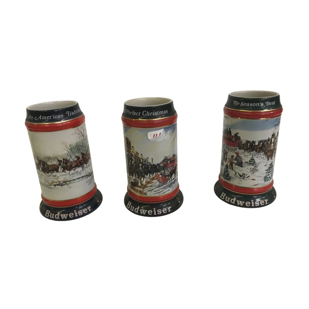 Budweiser Collectible Beer Stein Set (An American Tradition, A Perfect Christmas